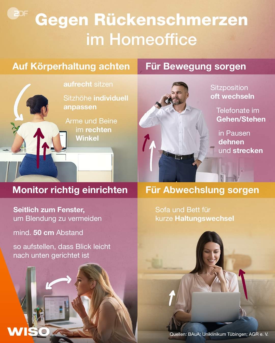 Rückenschmerzen im Home Office vermeiden (Bild: ZDF WISO)
